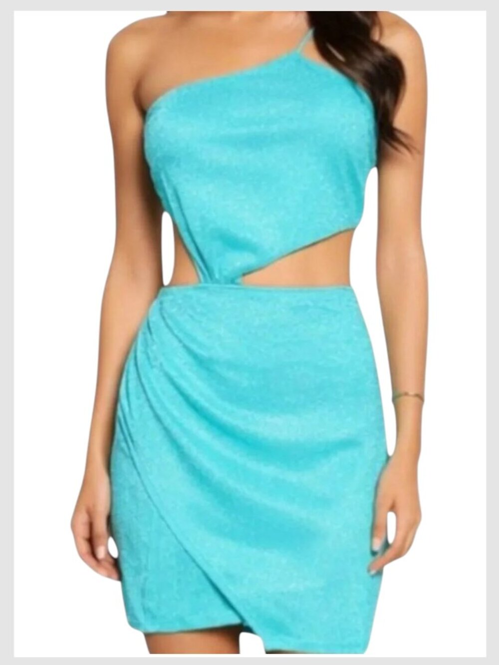 PrettyLittleThing Aqua One Shoulder Cutout Bodycon Mini Dress Size 8